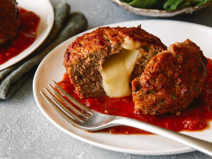 mozzarella stuffed meatloaves ( foodnetwork.com/Food Network Kitchen)