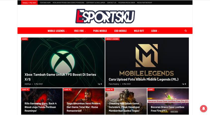 potret laman utama Esportsku.com (dok. Image Dynamics)