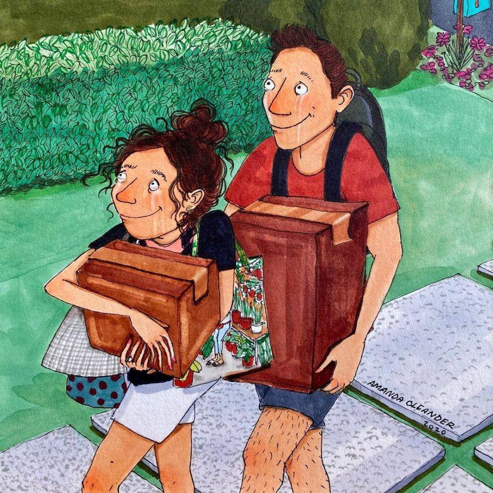 ilustrasi suka duka pasutri yang baru pindahan rumah (instagram.com/amandaoleander)