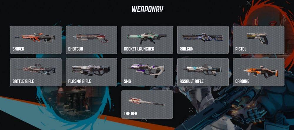 Berbagai pilihan senjata di Splitgate (dok. 1047 Games)