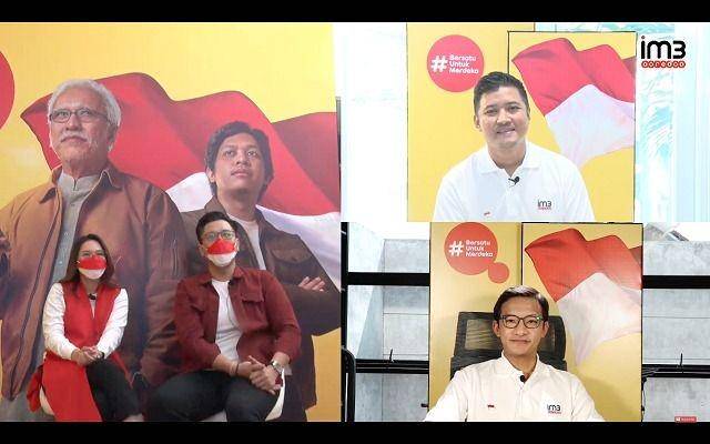 SVP-Head of Brand Management & Strategy, Fahroni Arifin (Kanan Atas) dan VP-Head of Digital Care, Reginald Agustian (Kanan Bawah) saat berbincang di konferensi pers virtual peluncuran Kampanye Bersatu Untuk Merdeka dan GERAI ONLINE Indosat Ooredoo.(12/08)