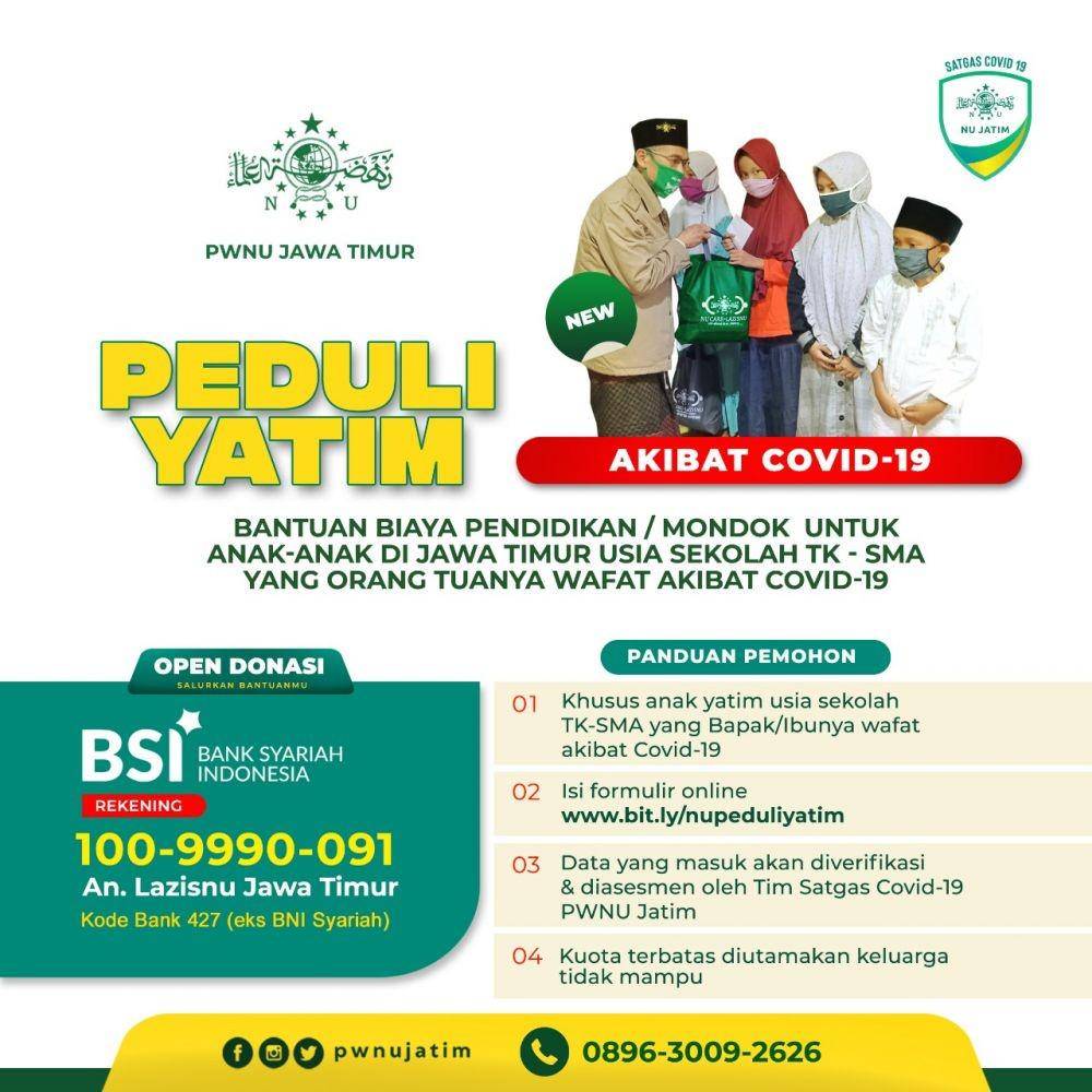 Program PWNU Jatim peduli yatim akibat COVID-19. Dok. Humas PWNU Jatim.