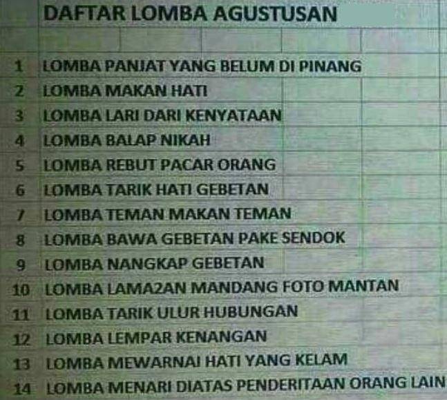 meme pelesetan lomba 17 agustus (instagram.com/duhreceh.id)