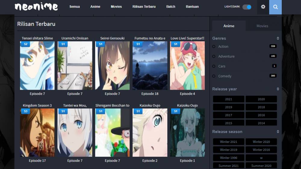 halaman rumah situs neonime.site (dok. Neonime)