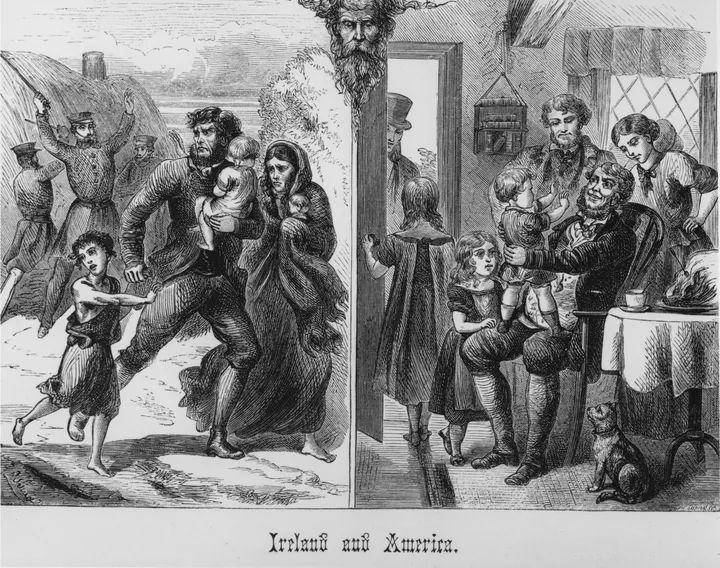 sebuah ukiran imigran Irlandia pada tahun 1880-an  (Koleksi Kean melalui Getty(vox.com)