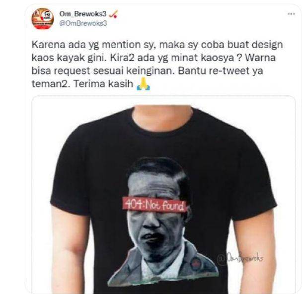 Pelaku mengunggah gambar desain baju presiden Jokowi di akun twitternya. Dok tangkapan layar.