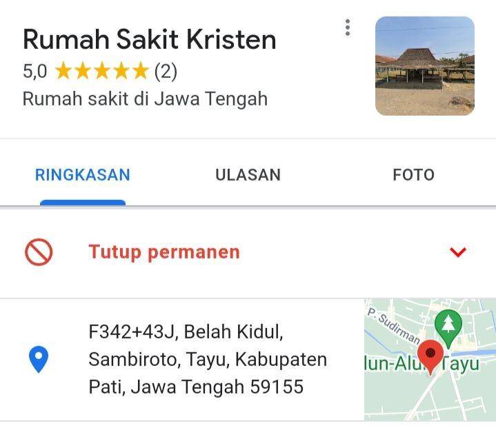 Rumah Sakit Kristen Tayu, Pati, Jawa Tengah/ Tangkapan layar google