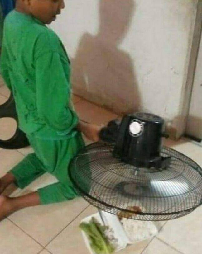 cara absurd gunakan kipas angin (instagram.com/lambeonlen)