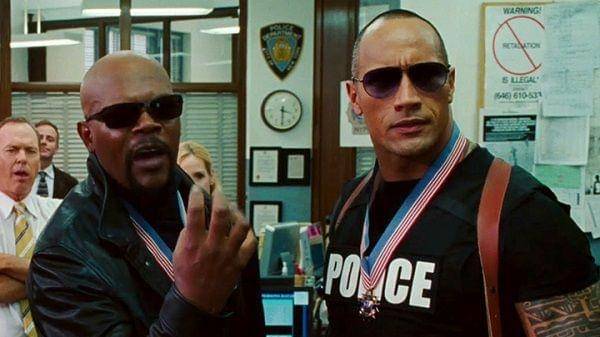 Samuel L. Jackson (kiri) dan Dwayne Johnson (kanan). Dok. Sony Pictures