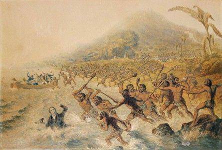 ilustrasi penolakan terhadap misionaris Inggris di Tahiti (discerninghistory.com)