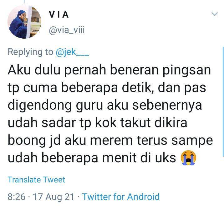 cerita warganet saat pura-pura pingsan (tangkapanlayartwitter/via)