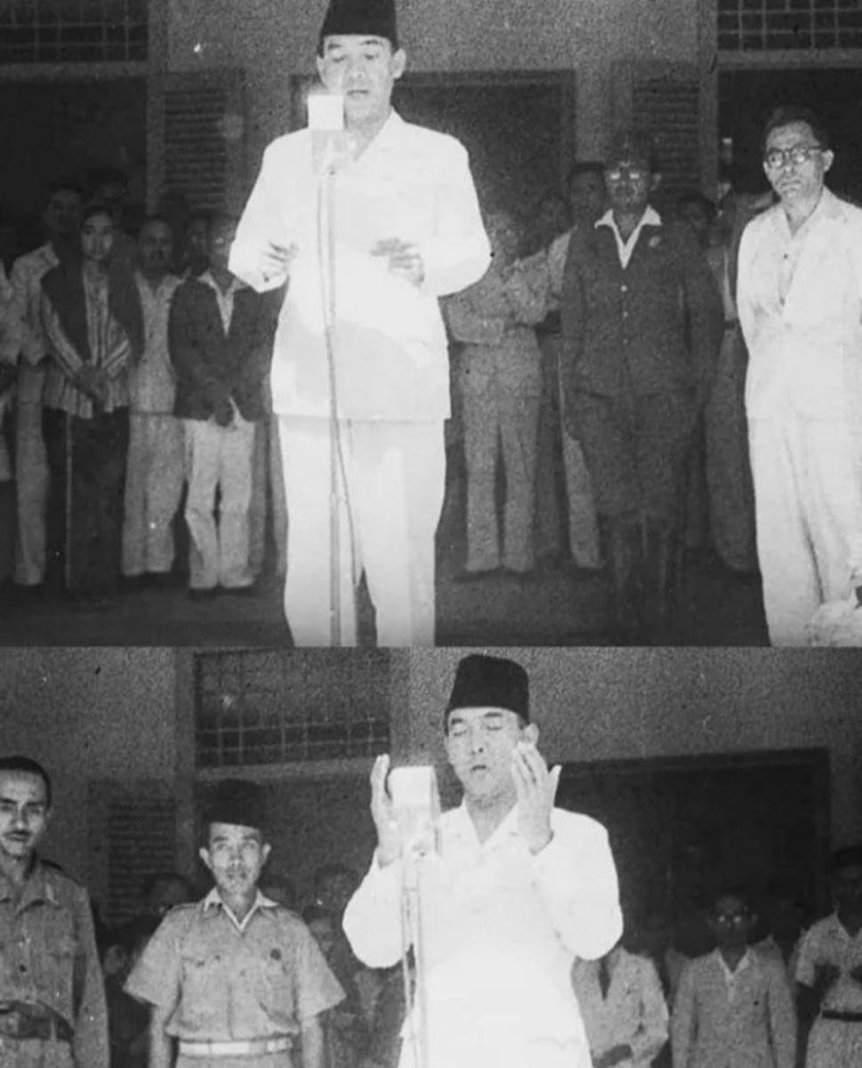 Presiden Soekarno sedang membacakan teks Proklamasi Kemerdekaan Indonesia. (instagram.com/media.soekarno)