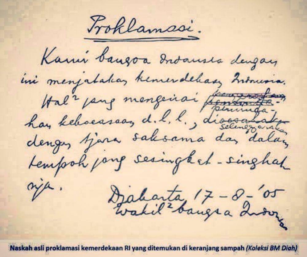 naskah asli proklamasi kemerdekaan Republik Indonesia 1945 (instagram.com/ninielwda)