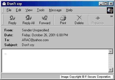 Salah satu tampilan email yang berisi virus Klez (dok. F-Secure)