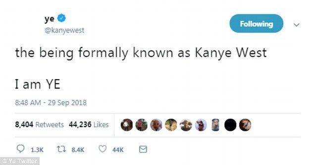 Tangkapan layar tweet Ye tentang namanya (twitter.com/kanyewest)