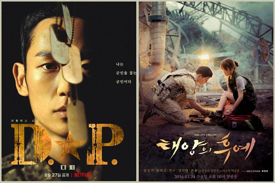 Poster drama D.P. dan Descendants of the Sun (dok. Netflix/D.P. | dok. KBS2/Descendants of the Sun via asianwiki)
