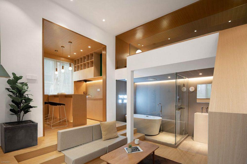 Ide Interior Apartemen Loft Mungil dengan Panel Kayu yang Super Cozy