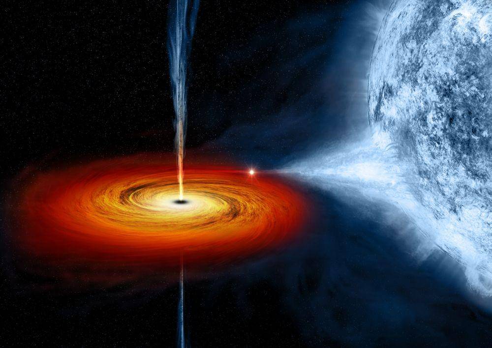 ilustrasi: black hole di sistem biner Cygnus X-1 melucuti materi bintang (nasa.gov)