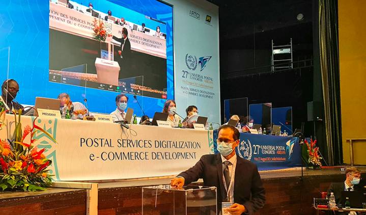 Pemungutan suara untuk menentukan anggota Dewan Pos PBB periode 2021-2024 pada Kongres ke-27 Universal Postal Union (UPU) di Abidjan, Pantai Gading, Rabu (25/8/2021). ANTARA/HO-KBRI Dakar/am.