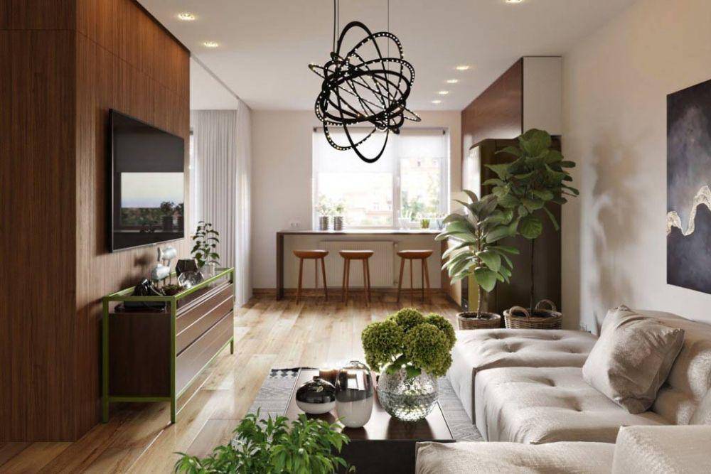 Konsep organik pada interior apartemen, karya Alesya Kasianenko. (home-designing.com)