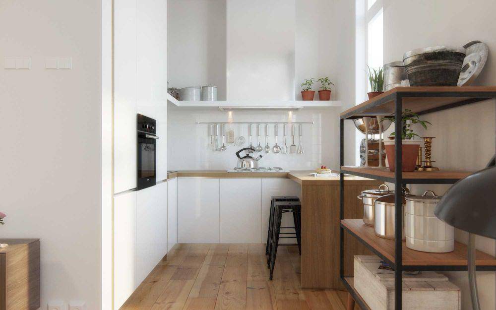 Model rak terbuka sebagai pengganti upper cabinet di Cakung House, karya Home by Fabelio.com. (arsitag.com/Home by Fabelio.com)