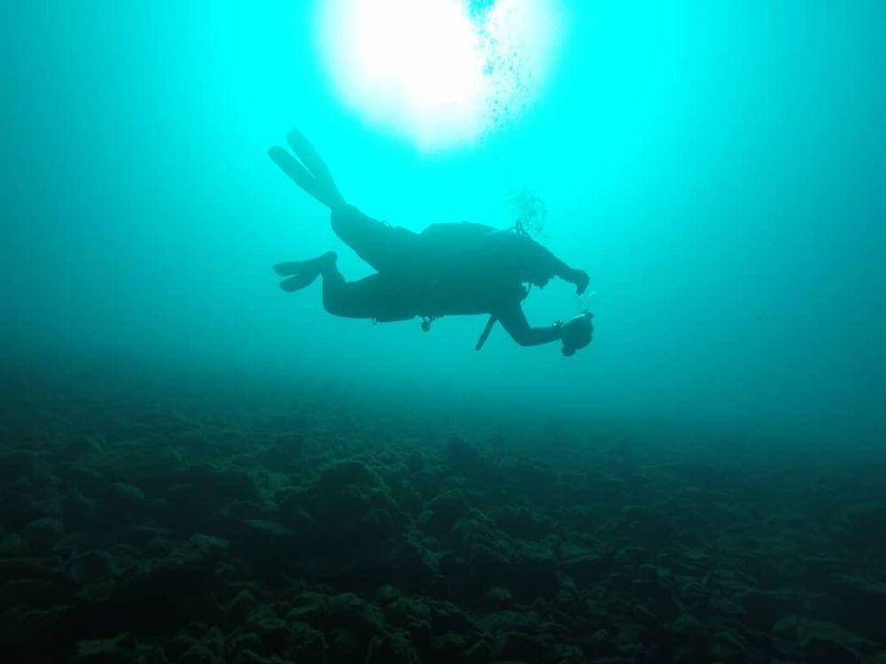 Seorang penyelam sedang melihat pemandangan bawah air Danau Matano, Kabupaten Luwu Timur. (Dok. Muslim Dimas Khoiru Dhony - Instagram.com/divetivity)