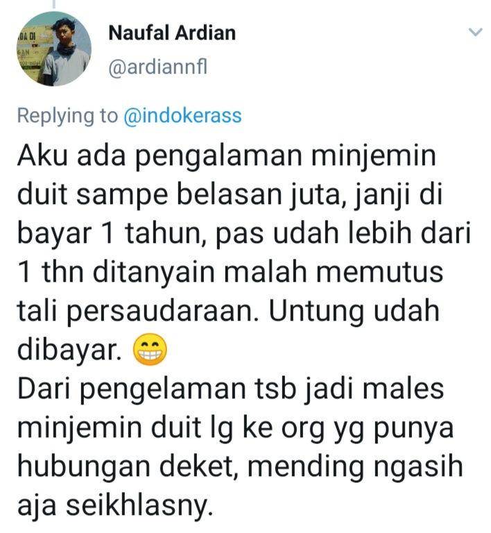 cerita warganet terkait utang (twitter.com/naufalardian)