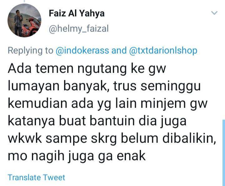 cerita warganet terkait utang (twitter.com/faizalyahya)