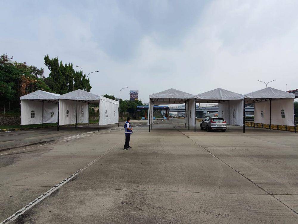 Lokasi vaksin drive thru yang digelar TNi bersama Jasamarga di Tol Jagorawi. (Dokumentasi TNI)