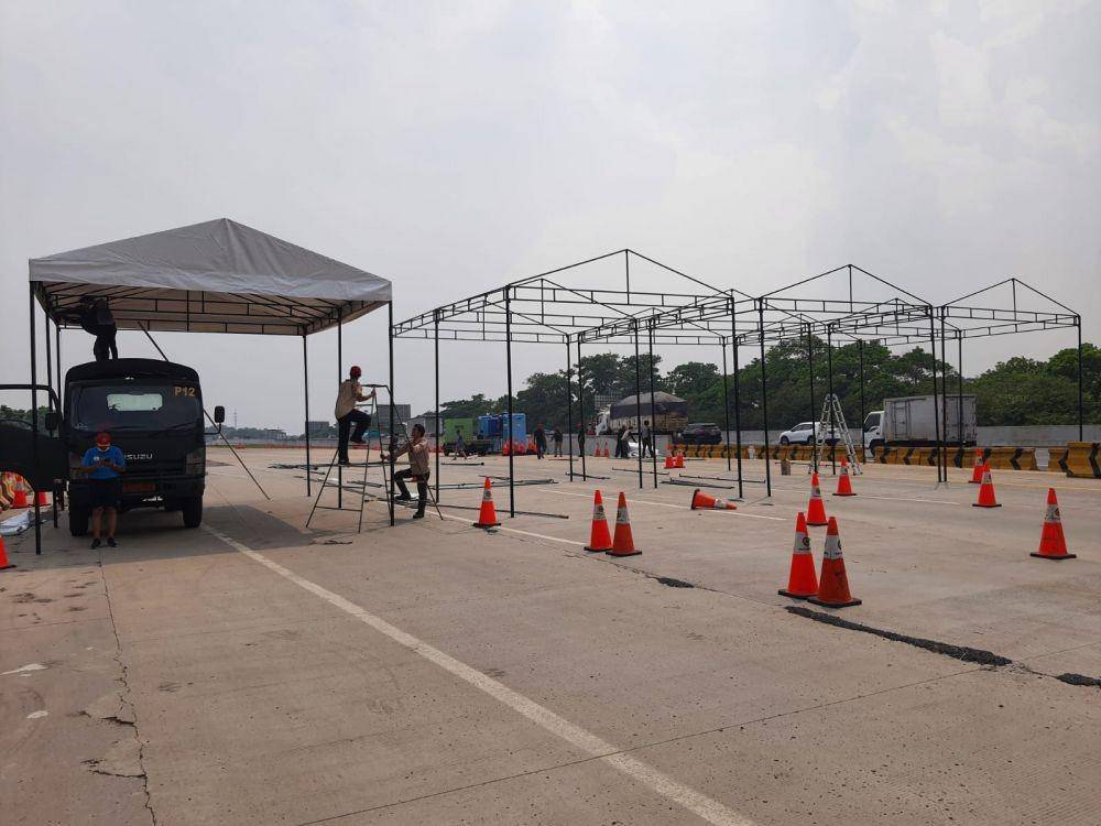 Lokasi vaksin drive thru yang digelar TNI dan Jasamarga di Tol Jagorawi. (Dokumentasi TNI)