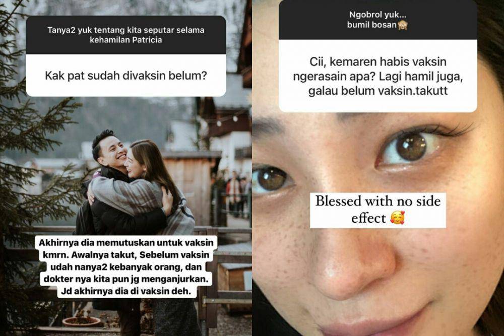 Patricia Devina melakukan vaksinasi COVID-19 saat hamil anak pertama. (instagram.com/billydavidson | instagram.com/pattdevdex)