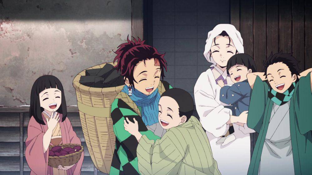 Tanjiro bertemu kembali dengan keluarganya. (dok. Studio Ufotable/Demon Slayer: Mugen Train)