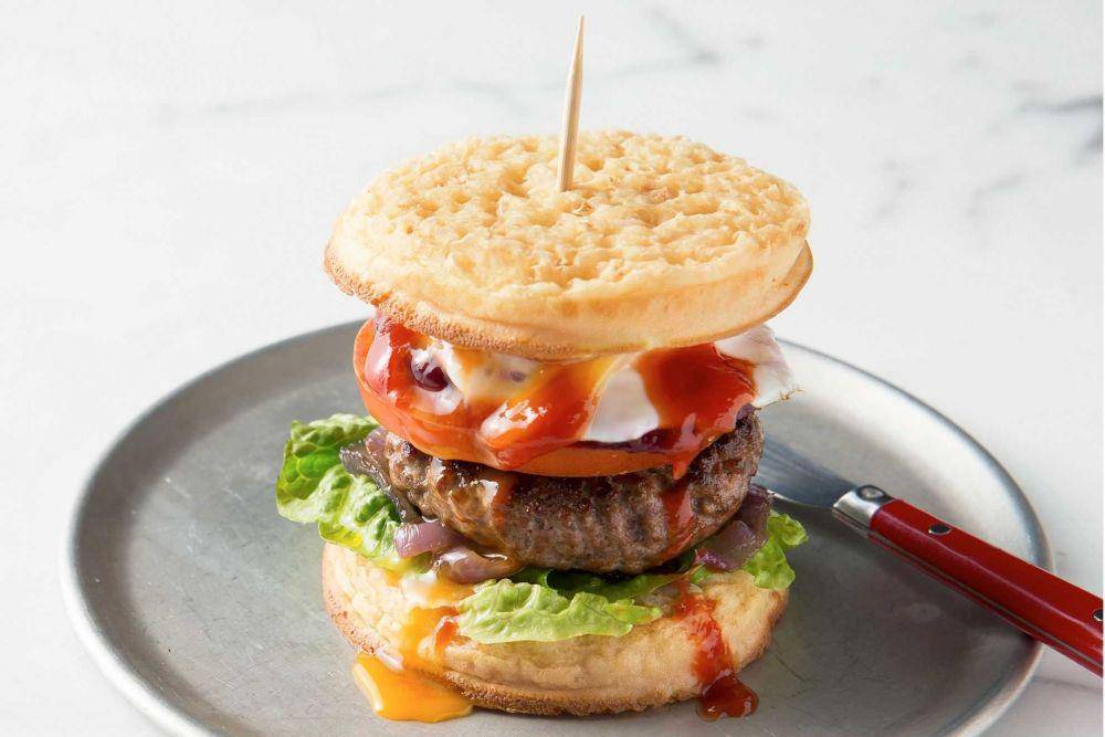 Mini burger crumpets (taste.com.au)