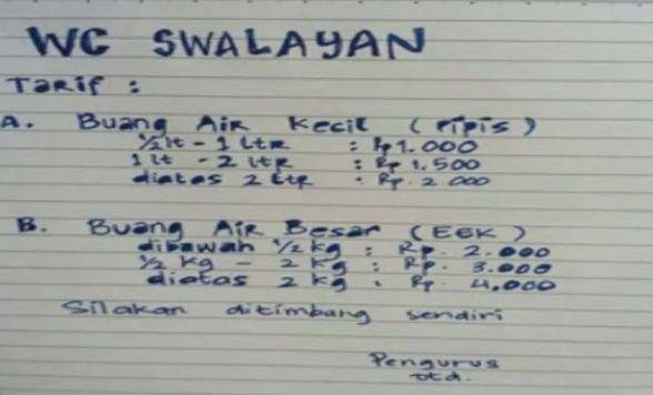 pengumuman tarif jasa kocak (instagram.com/recehtapiviral)