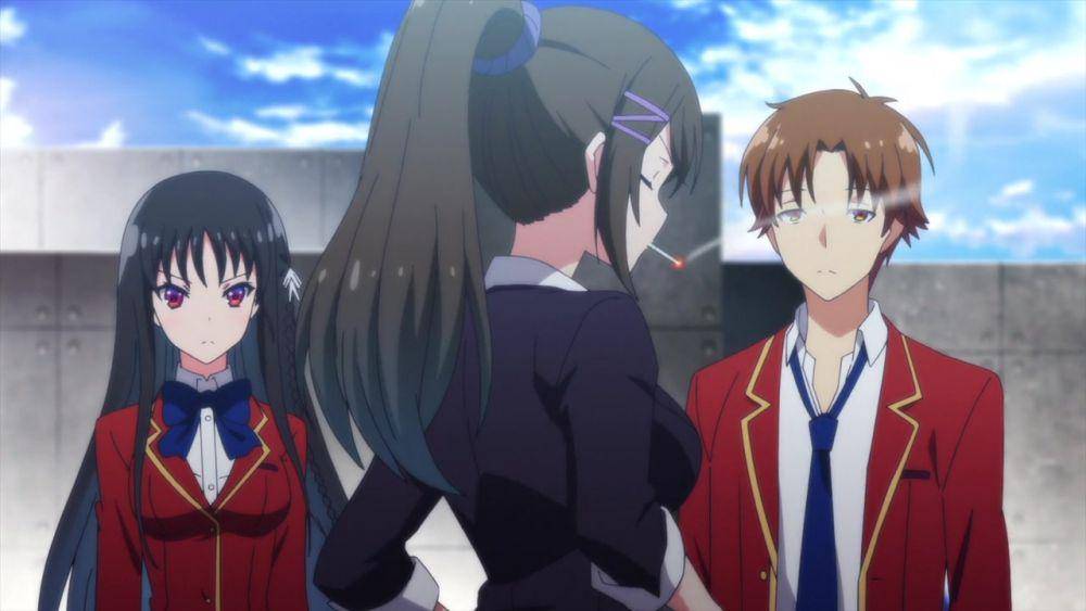 Horikita dan Ayanokouji bernegosiasi dengan Chabashira. (dok. Studio Lerche/Classroom of the Elite)