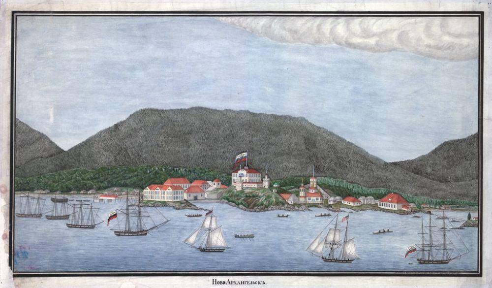 Novoarkhangelsk, ibukota Alaska ketika masih jadi koloni Rusia. (Wikimedia.org/Alexander Olgin 1837)