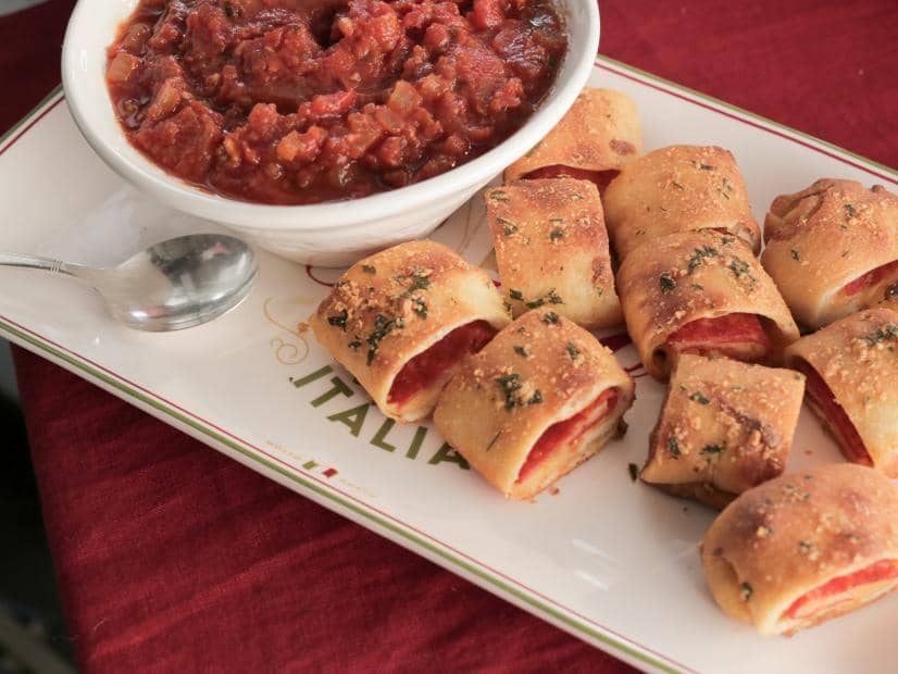 pepperoni pizza bites with marinara sauce (foodnetwork.com/Valerie Bertinelli)