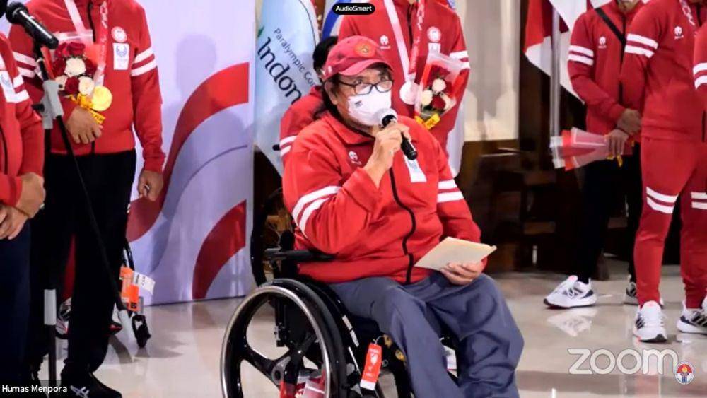 Ketua NPC Indonesia Senny Marbun dalam penyambutan kontingen Paralimpiade Tokyo 2020 Indonesia tiba di Tanah Air (YouTube.com/ Kemenpora RI)