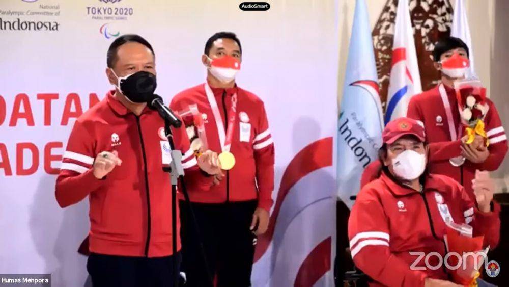 Menpora Zainuddin Amali dalam penyambutan kontingen Paralimpiade Tokyo 2020 Indonesia tiba di Tanah Air (YouTube.com/ Kemenpora RI)
