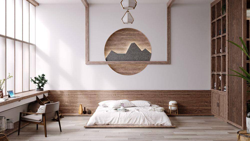 Ilustrasi kamar tidur bergaya japandi (behance.net)