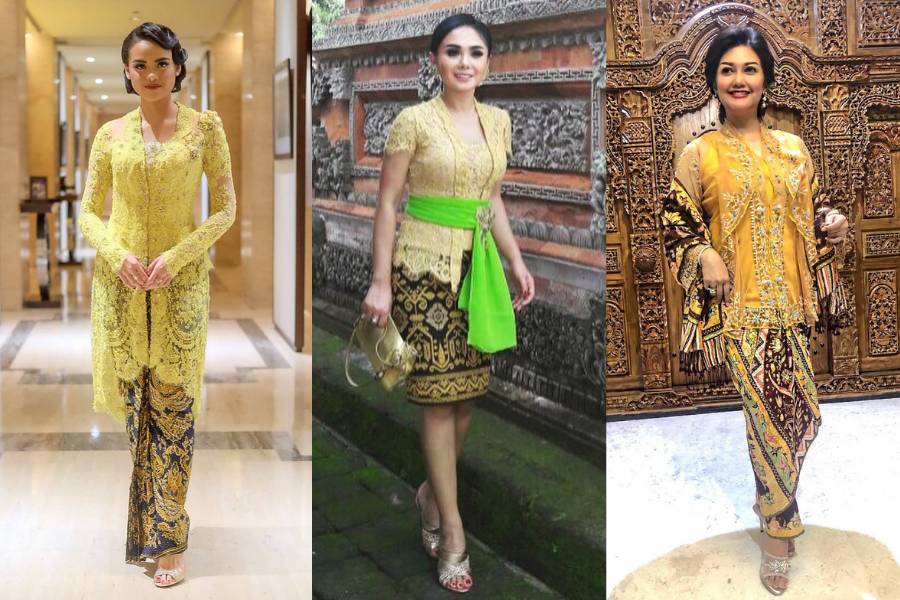 Referensi kebaya kuning untuk kondangan (instagram.com/_intansoekotjo_ | instagram.com/yunishara36 | instagram.com/bellasaphiraofficial)