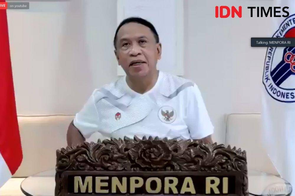 Menpora Zainuddin Amali dalam konferensi pers jelang Hari Olahraga Nasional (Haornas) ke-38 pada Rabu (8/9/2021). (IDN Times/Margith Juita Damanik)