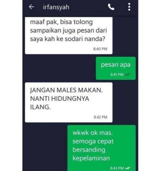 chat lucu kurir dan pelanggan (instagram.com/lambeonlen)