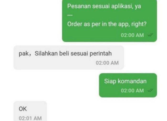 chat lucu kurir dan pelanggan (instagram.com/lambeonlen)