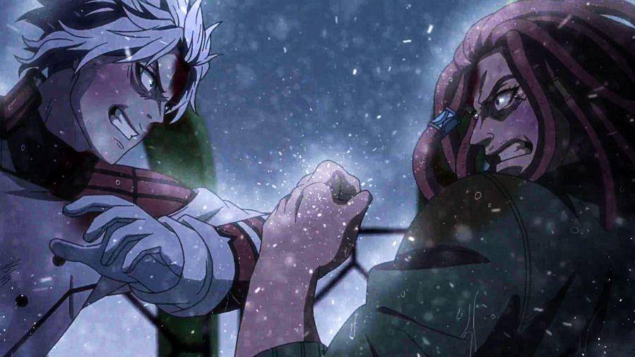 Shishō melawan Kenkaya. (dok. Studio Pierrot/Akudama Drive)
