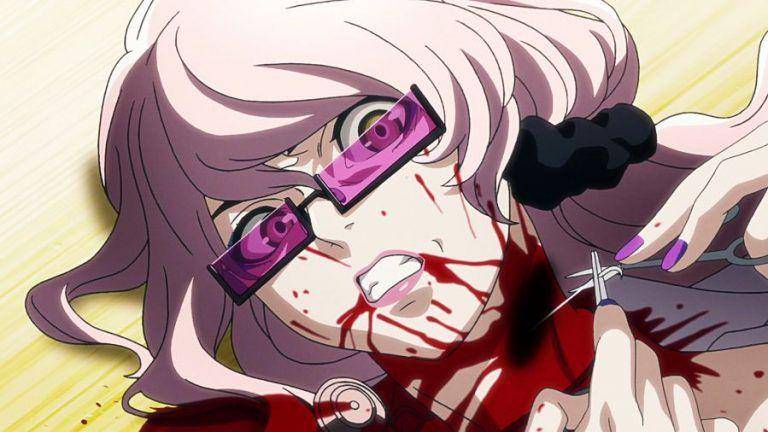 Isha menjahit luka pada lehernya. (dok. Studio Pierrot/Akudama Drive)