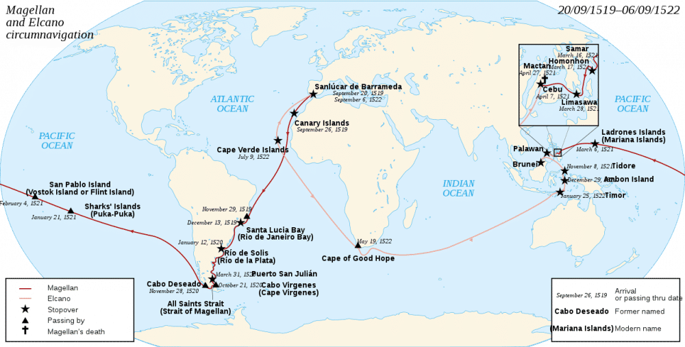 Peta perjalanan Magellan-Elcano (Wikipedia.com/Semhur)
