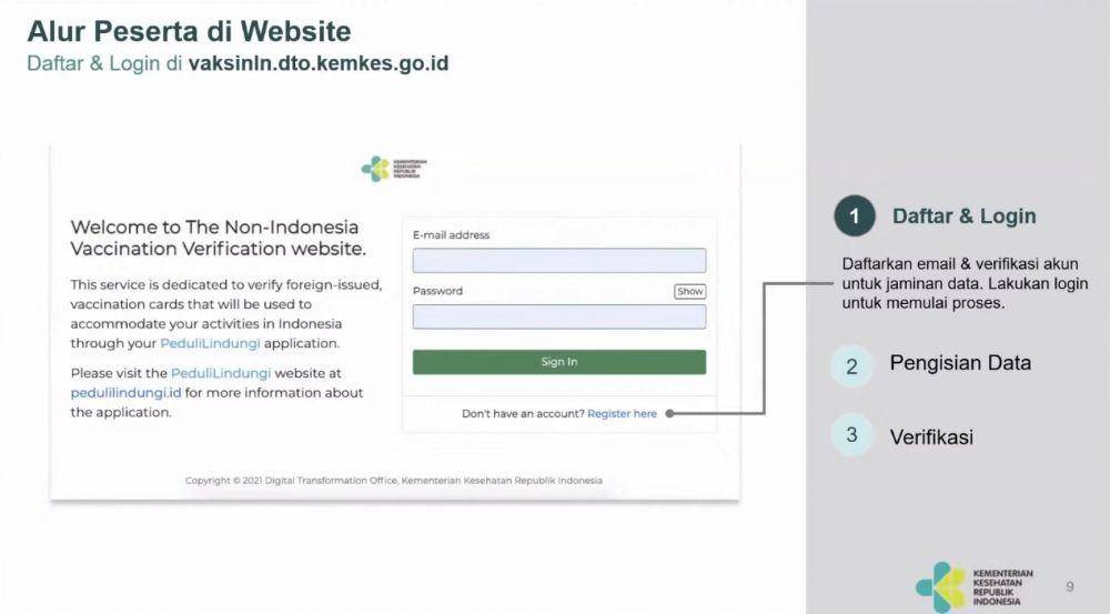 Prosedur Pendaftaran PeduliLindungi untuk Pemegang Kartu Vaksin Luar Negeri. (youtube.com/Kementerian Kesehatan RI)