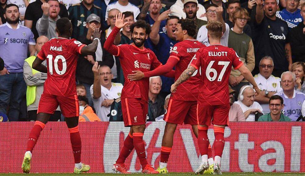 Potret selebrasi gol Liverpool. (indianexpress.com)