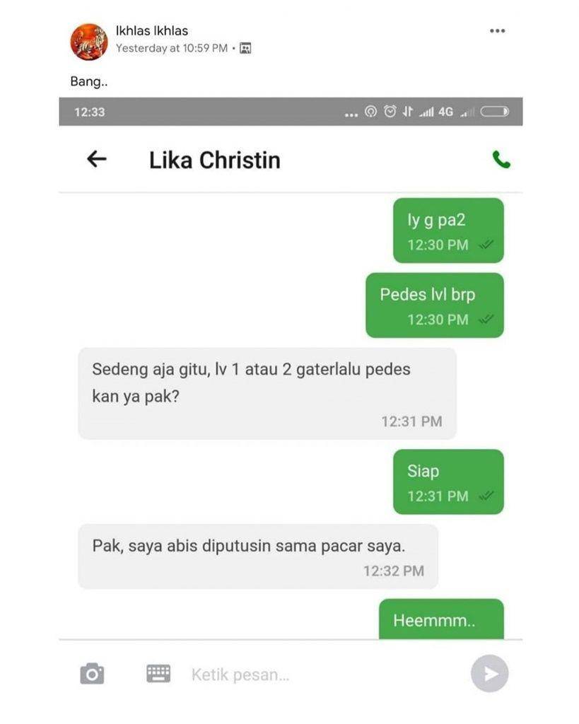 chat order makanan di ojek online (instagram.com/newdramaojol.id)